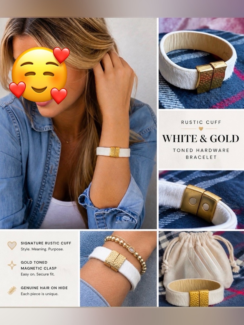 Rustic Cuff | White and Gold toned hardware Bracelet